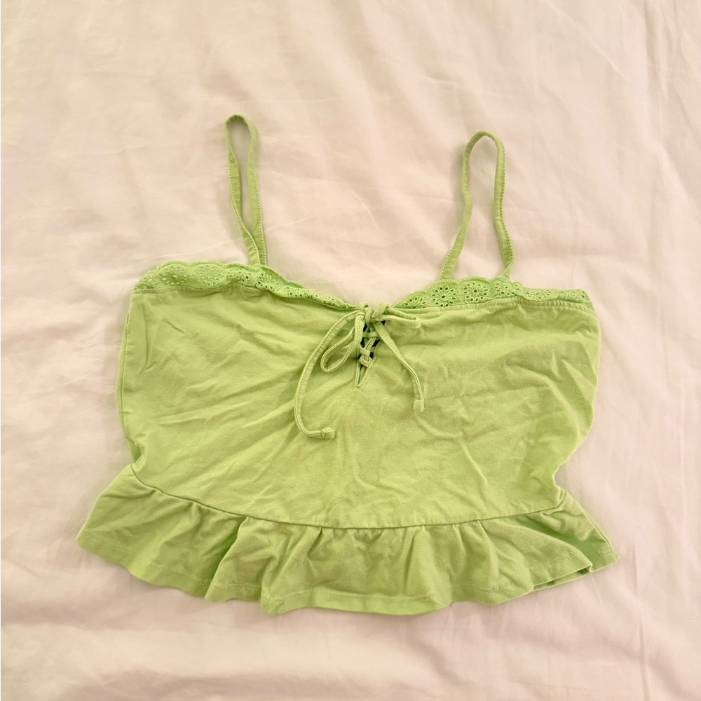 Me to We Light Green Lace-Up Camisole
